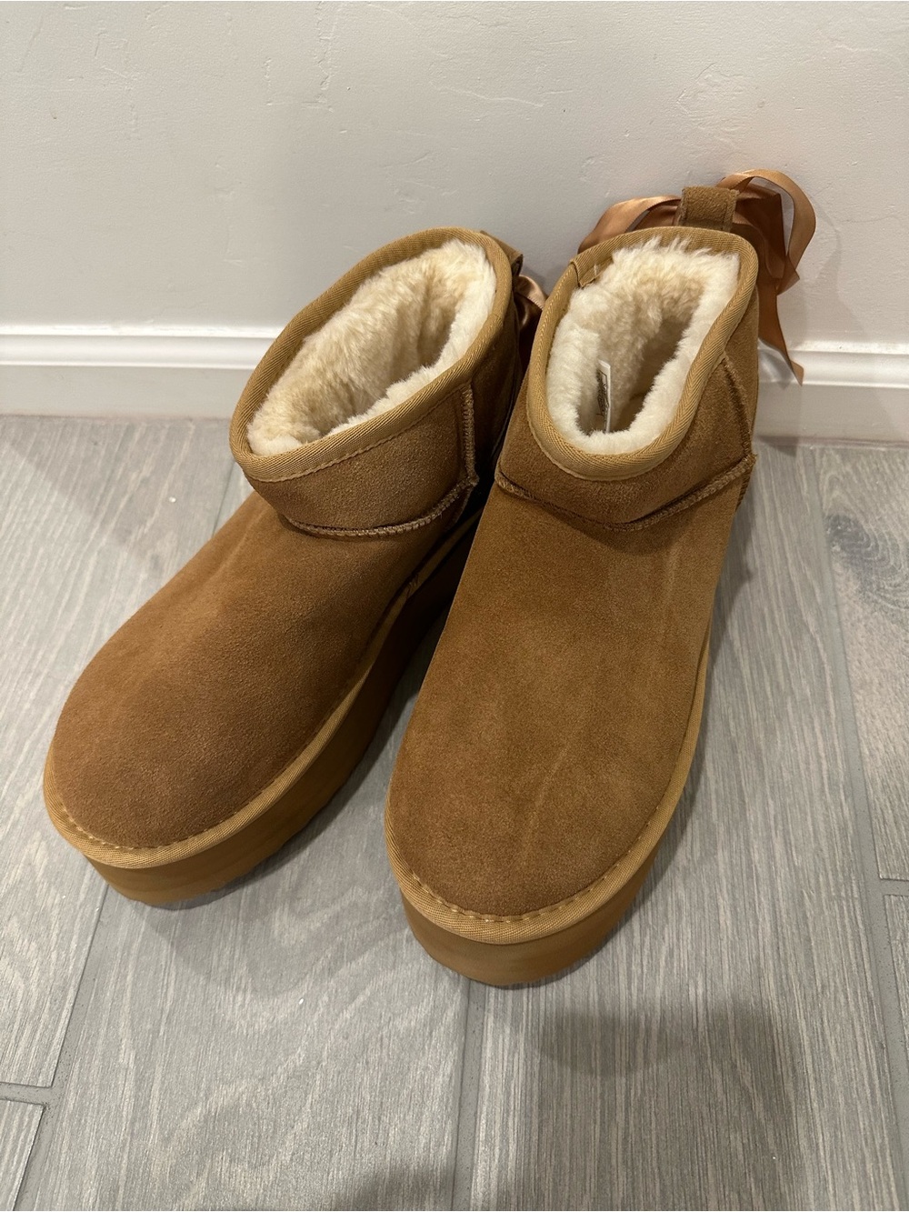 Dream Pairs Chestnut Suede Plush-Lined Platform Slip-On Slippers